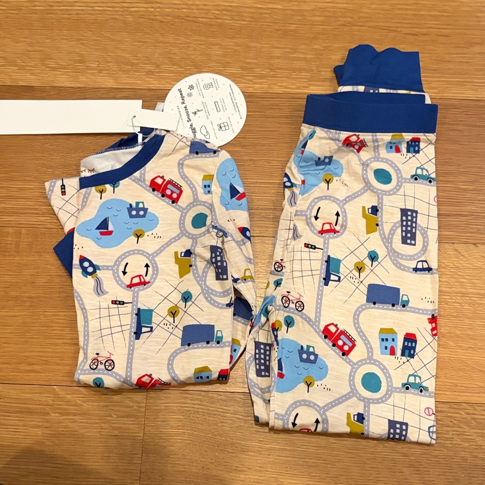 Little Sleepies Blue and Red road trip Print Pajama Set